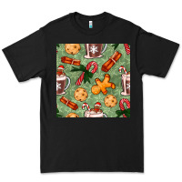 Black christmas hot chocolate and cookies seamless pattern Premium Tee - BundleAndBundleShop