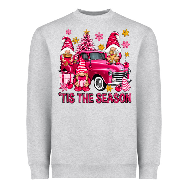 Tis' The Season Pink Christmas Gnomes Truck Heavyweight Sweatshirt by NancyCooperArtShop | Teevron