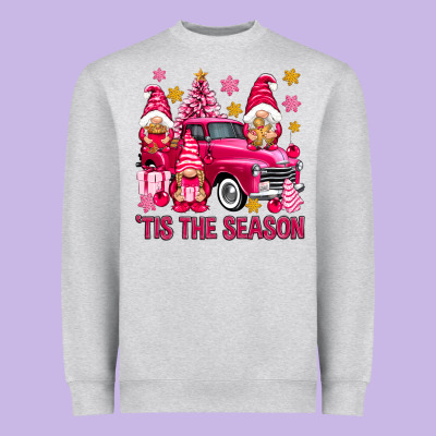 Tis' The Season Pink Christmas Gnomes Truck Heavyweight Sweatshirt Designed By Nancycooperartshop