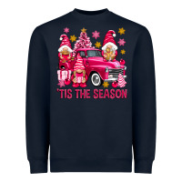 Navy Tis' the season pink Christmas gnomes truck Heavyweight Sweatshirt - NancyCooperArtShop