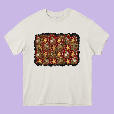 Christmas Gingerbread Man And House Background Heavy Core Tee Designed By Bundleandbundleshop