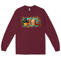 Burgundy gobble with thanksgiving turkeys Long Sleeve Tee - MaliasSmallBusiness