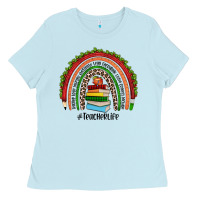 Baby Blue Christmas Teacherlife rainbow Ladies Tee - JahusDesignShop