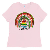Bubblegum Pink Christmas Teacherlife rainbow Ladies Tee - JahusDesignShop