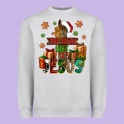 The Real Gift Is Jesus Heavyweight Sweatshirt Designed By Nancycooperartshop