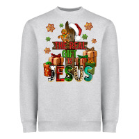 Heather Grey The real gift is Jesus Heavyweight Sweatshirt - NancyCooperArtShop