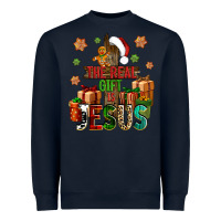 Navy The real gift is Jesus Heavyweight Sweatshirt - NancyCooperArtShop