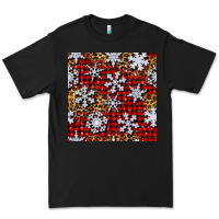 Black christmas snow crystals with plaid seamless pattern Premium Tee - BundleAndBundleShop