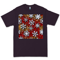 Plum christmas snow crystals with plaid seamless pattern Premium Tee - BundleAndBundleShop