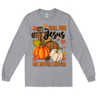 Heather Grey fall for jesus he never leaves Long Sleeve Tee - MaliasSmallBusiness