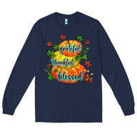 Navy grateful thankful blessed Long Sleeve Tee - MaliasSmallBusiness
