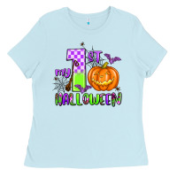 Baby Blue my first halloween pumpkin Ladies Tee - AdoDesignShop