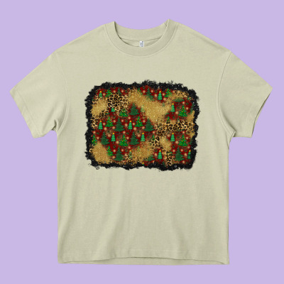 Christmas Trees And Leopard Background Heavy Core Tee Designed By Bundleandbundleshop