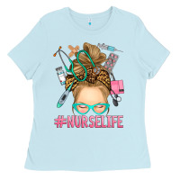 Baby Blue blonde messy bun nurse life Ladies Tee - RanaPortraitStore