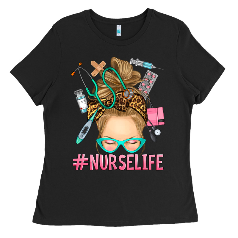 Blonde Messy Bun Nurse Life Ladies Tee by RanaPortraitStore | Teevron