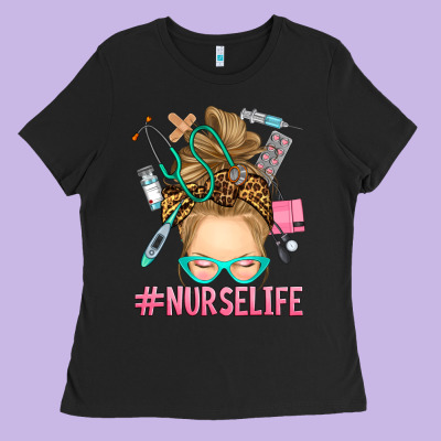 Blonde Messy Bun Nurse Life Ladies Tee Designed By Ranaportraitstore