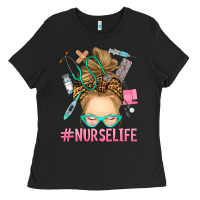 Black blonde messy bun nurse life Ladies Tee - RanaPortraitStore