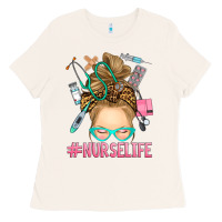 Bone blonde messy bun nurse life Ladies Tee - RanaPortraitStore