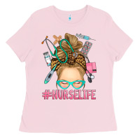 Bubblegum Pink blonde messy bun nurse life Ladies Tee - RanaPortraitStore