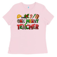 Bubblegum Pink one merry teacher Ladies Tee - AdoDesignShop