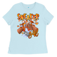 Baby Blue orange galaxy sneaker girl afro woman Ladies Tee - RanaPortraitStore