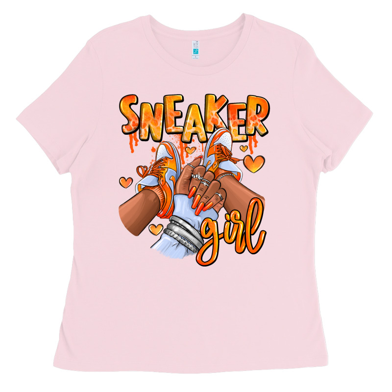Orange Galaxy Sneaker Girl Afro Woman Ladies Tee by RanaPortraitStore | Teevron