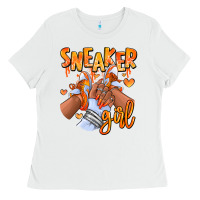 White orange galaxy sneaker girl afro woman Ladies Tee - RanaPortraitStore