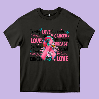 Breast Cancer Ribbons With Cancer Words Heavy Core Tee Designed By Adodesignshop