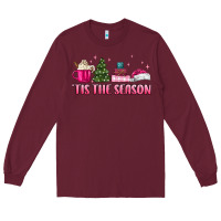 Burgundy tis the season pink christmas Long Sleeve Tee - MaliasSmallBusiness