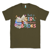 Army Green just a girl who loves books Classic Tee - MaliasSmallBusiness
