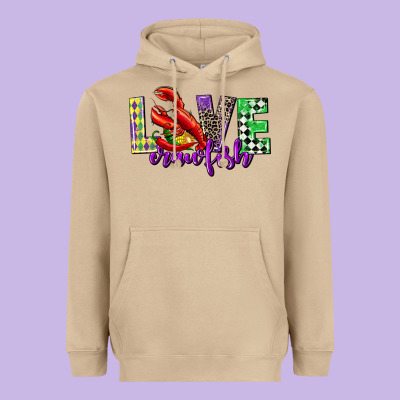 Love Crawfish Mardi Gras Heavyweight Hoodie Designed By Cowgirlartshop