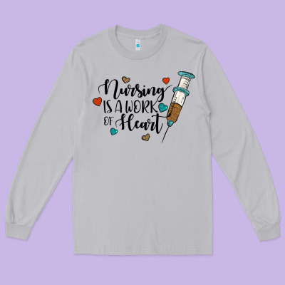 Nursing İs A Work Of Heart Long Sleeve Tee Designed By Jahusdesignshop