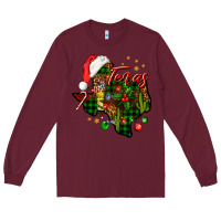 Burgundy Christmas Texas map Long Sleeve Tee - NancyCooperArtShop