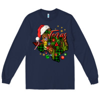 Navy Christmas Texas map Long Sleeve Tee - NancyCooperArtShop