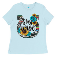 Baby Blue western stay wild horsesho Ladies Tee - RanaPortraitStore