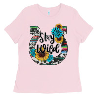 Bubblegum Pink western stay wild horsesho Ladies Tee - RanaPortraitStore