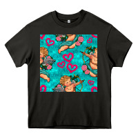 Asphalt valentines day cupid and neon heart seamless pattern Heavy Core Tee - BundleAndBundleShop