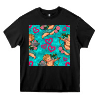 Black valentines day cupid and neon heart seamless pattern Heavy Core Tee - BundleAndBundleShop