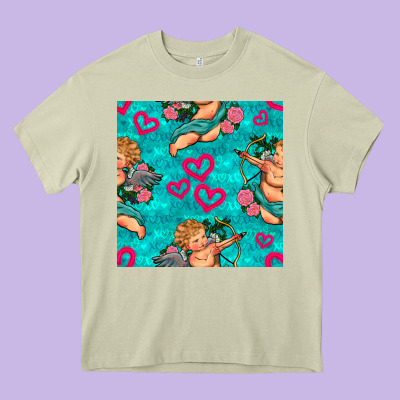 Valentines Day Cupid And Neon Heart Seamless Pattern Heavy Core Tee Designed By Bundleandbundleshop