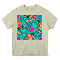 Mossy valentines day cupid and neon heart seamless pattern Heavy Core Tee - BundleAndBundleShop