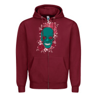 Burgundy Skull with flowers Zipper Hoodie - Bettercallsaul