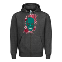 Charcoal Heather Skull with flowers Zipper Hoodie - Bettercallsaul
