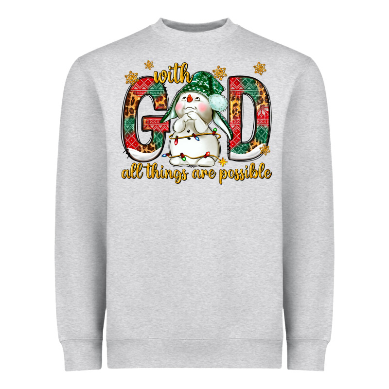 With God All Things Are Possible With Snowman Heavyweight Sweatshirt by NancyCooperArtShop | Teevron
