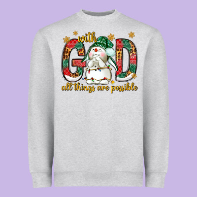 With God All Things Are Possible With Snowman Heavyweight Sweatshirt Designed By Nancycooperartshop