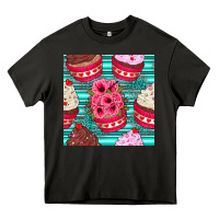 Asphalt valentines day flower cupcakes and serape seamless pattern Heavy Core Tee - BundleAndBundleShop