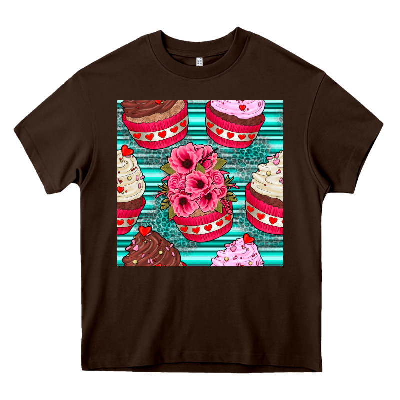 Valentines Day Flower Cupcakes And Serape Seamless Pattern Heavy Core Tee by BundleAndBundleShop | Teevron