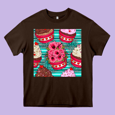 Valentines Day Flower Cupcakes And Serape Seamless Pattern Heavy Core Tee Designed By Bundleandbundleshop