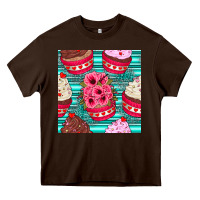 Chocolate Brown valentines day flower cupcakes and serape seamless pattern Heavy Core Tee - BundleAndBundleShop