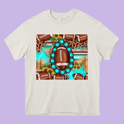Football Leopard Turquoise Gemstone Sunflower Heavy Core Tee Designed By Jahusdesignshop