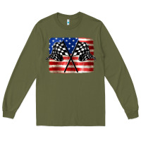 Army Green American Racing Flag Long Sleeve Tee - JahusDesignShop